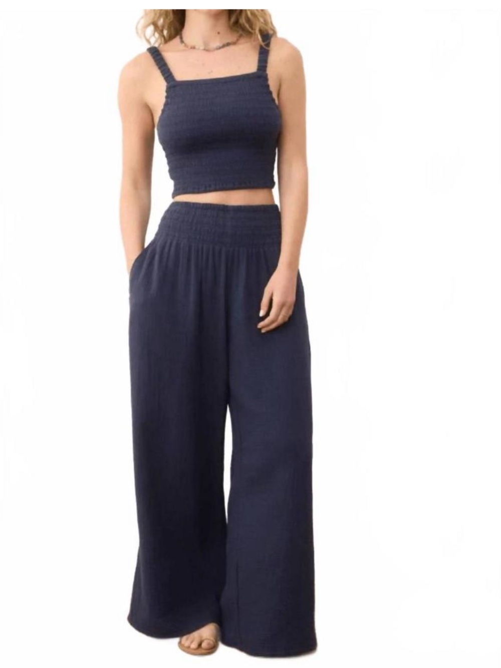 NEW MARINE LAYER sophia double cloth palazzo pant in indigo size medium
